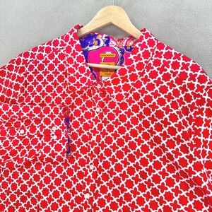 Ruby Rd. Button Up Shirt Womens 24W‎ 3X Red Geo Long Sleeve Wrinkle Resistant